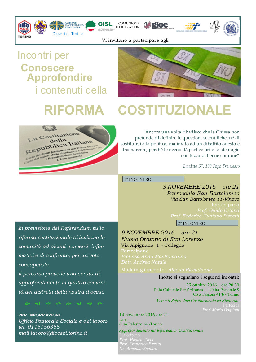 Calendario incontri informativi