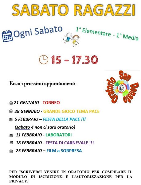 Volantino Sabato Ragazzi