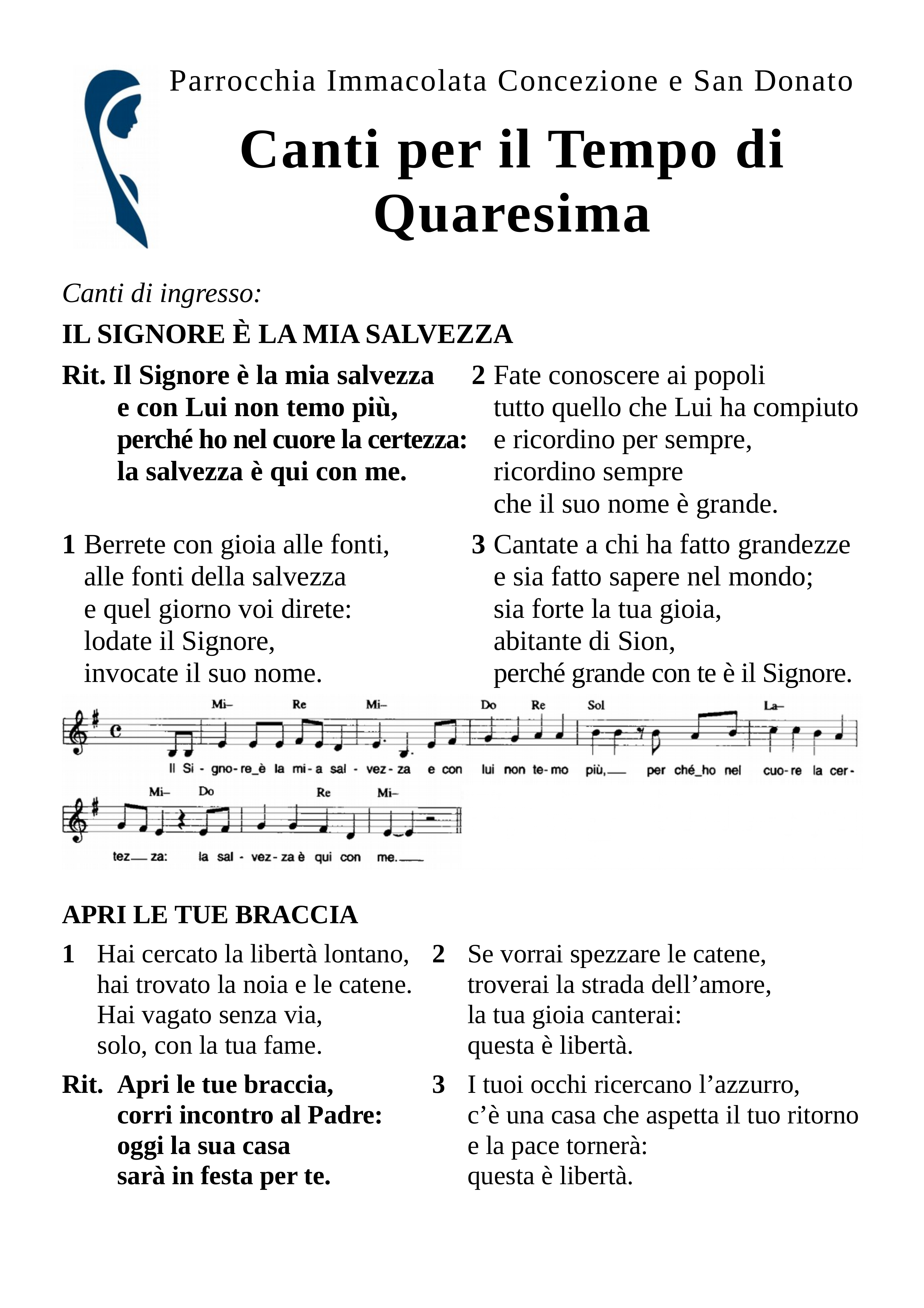 Canti Tempo di Quaresima 2018