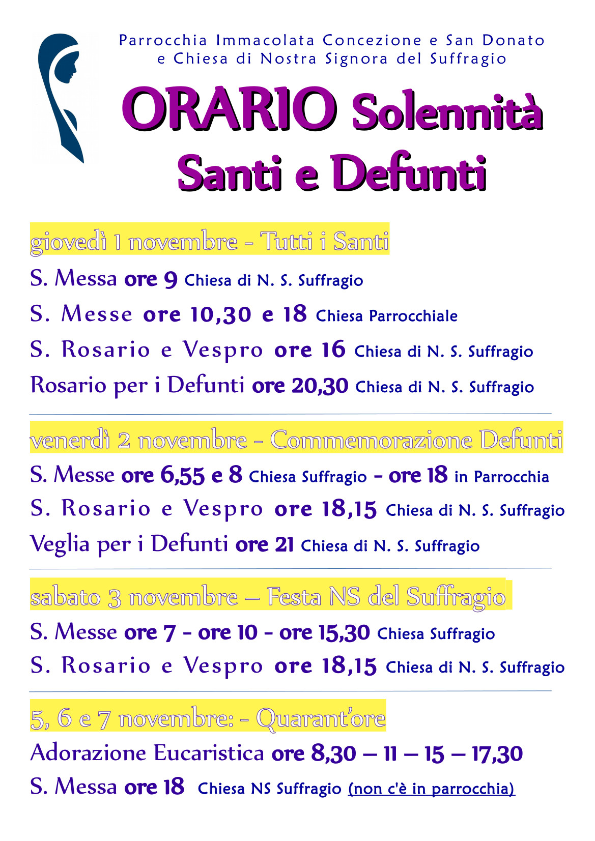 Nuovo Orario Celebrazioni Santi e Defunti 2018